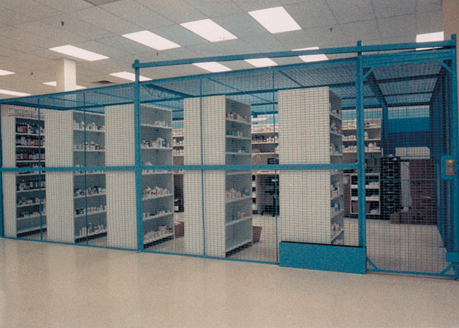 Featuring self-closing & self-locking doors, solid steel construction, with panels mounting flush to the floor, our drug storage cages are perfect for pharmacies and drug warehouses.